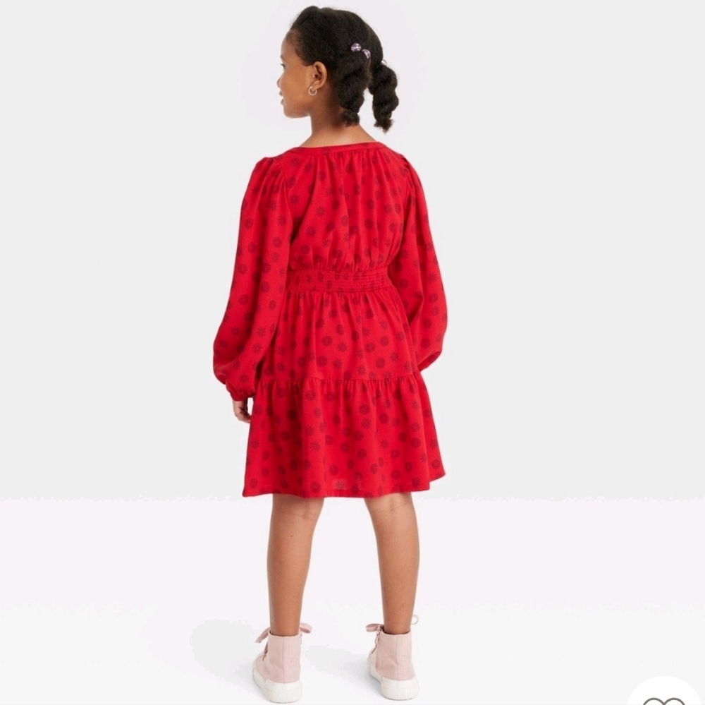 Latino Heritage Month Kids' Long Sleeve Girls' Dress - Red M - Picture 2 of 16